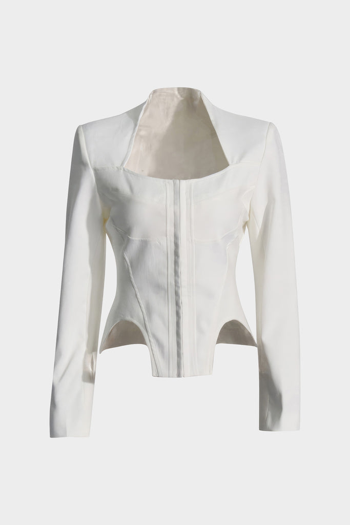 Long Sleeve Top with Square Neckline - White