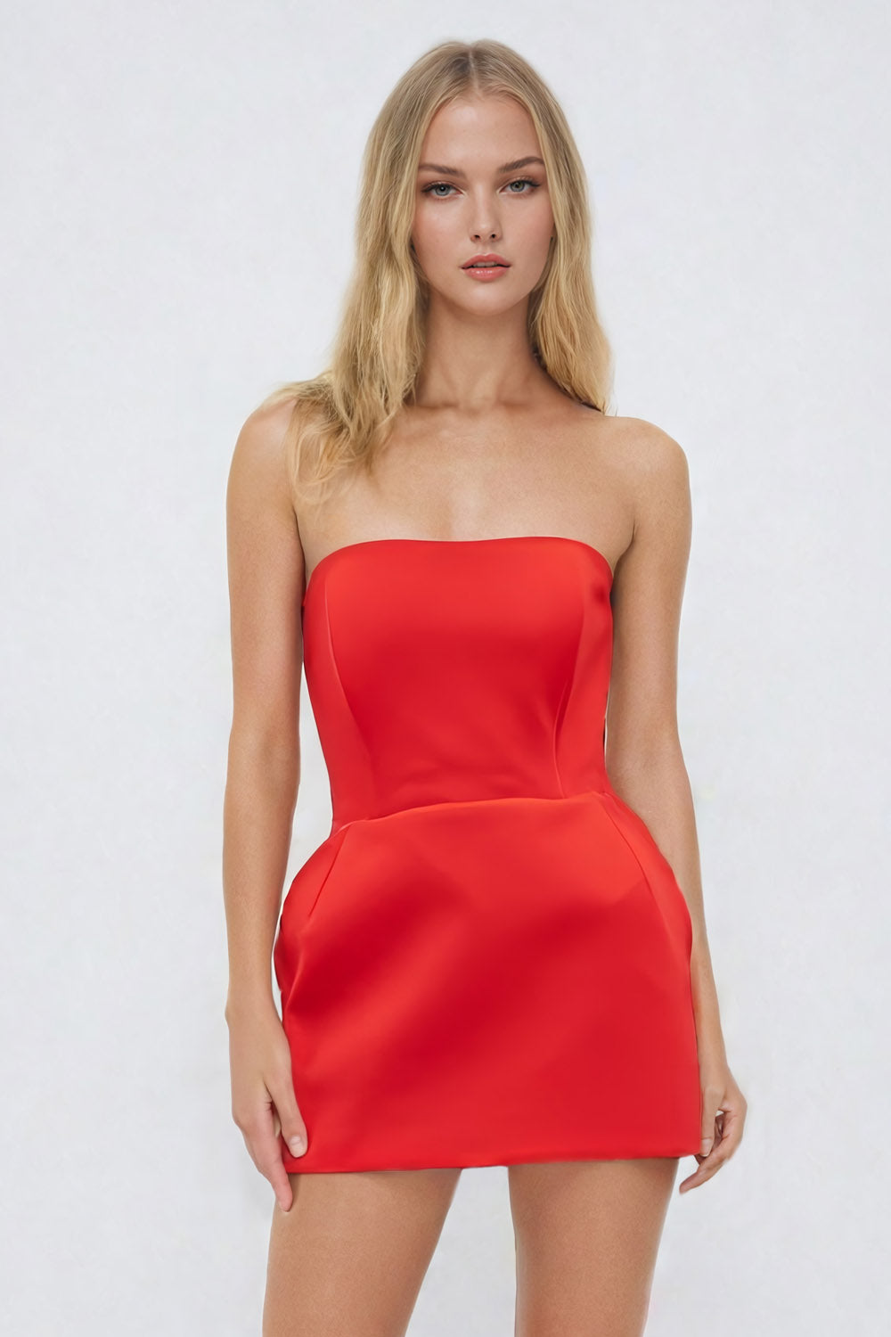 Elegantní mini šaty bez ramínek - červené