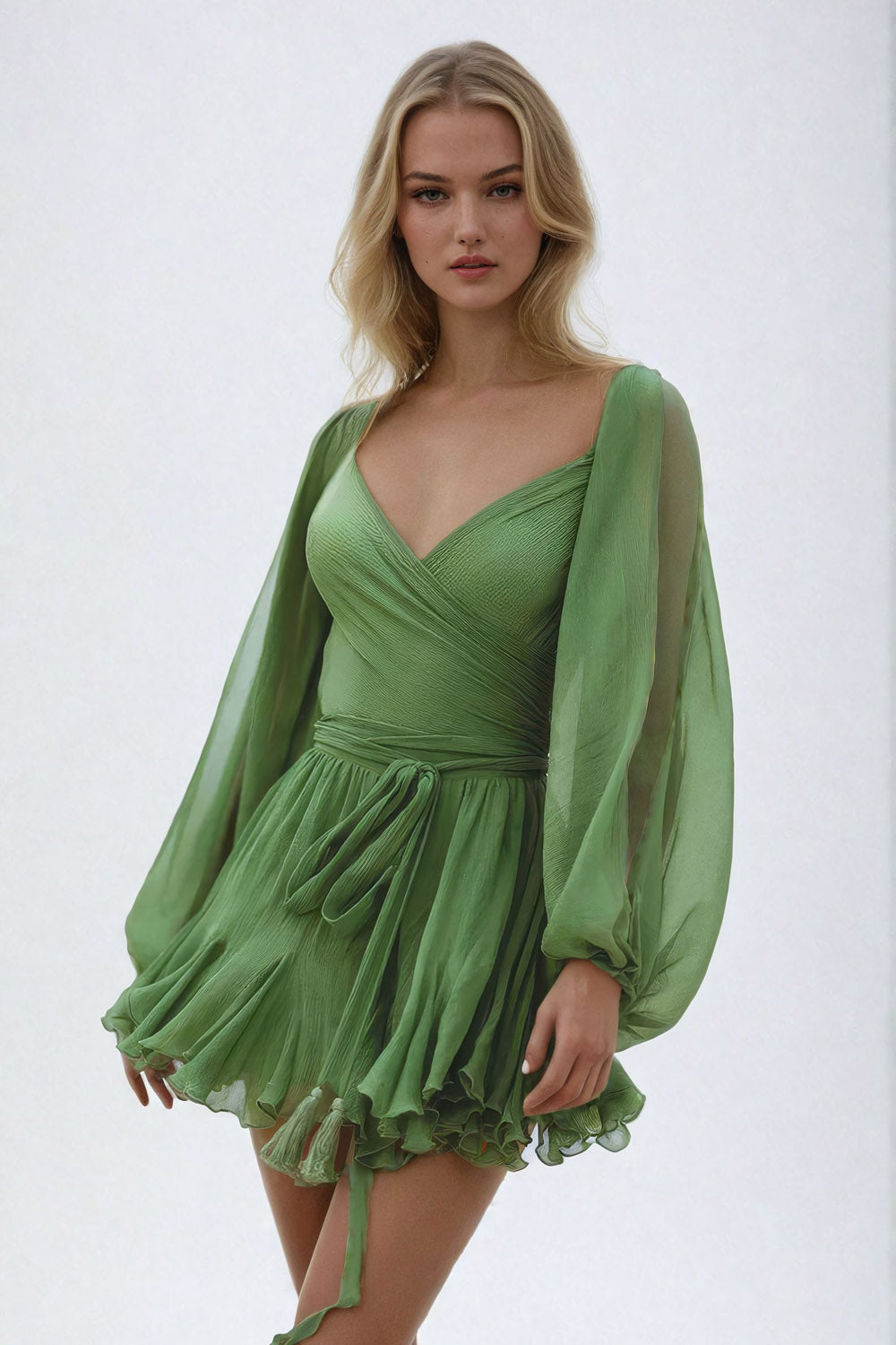 Stylish Lace-Up Mini Dress - Green
