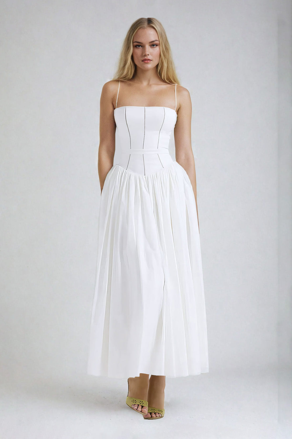A-Line Elegant Midi Dress - White