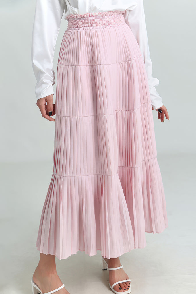 Midi sukně s elastickým pasem - růžová