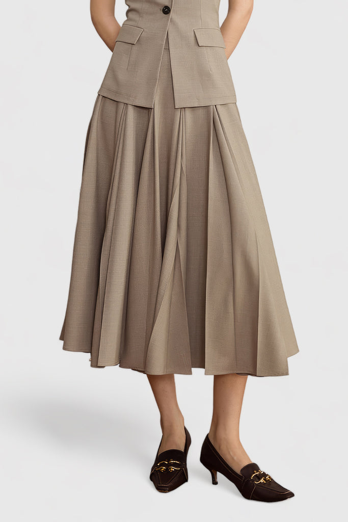 Klassisk midi-nederdel - brun