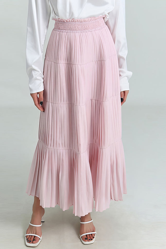 Midi Skirt with Elastic Waist - Pink