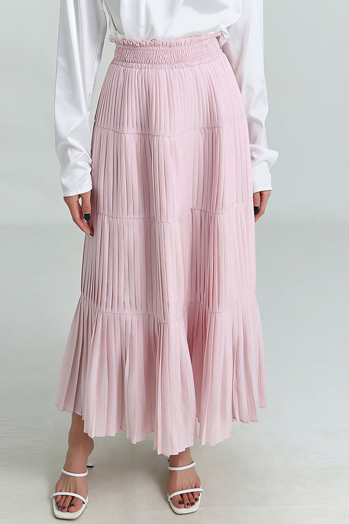 Midi-nederdel med elastik i taljen - pink
