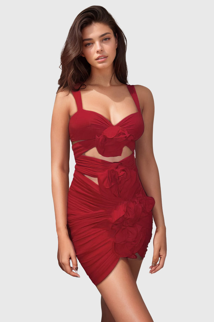 Conjunto de 2 peças com flores - Vermelho