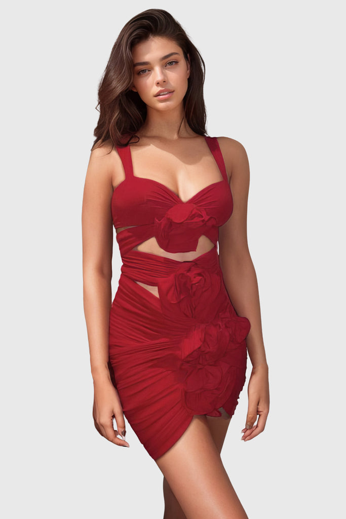 2-Piece Set with Flowers - Red
