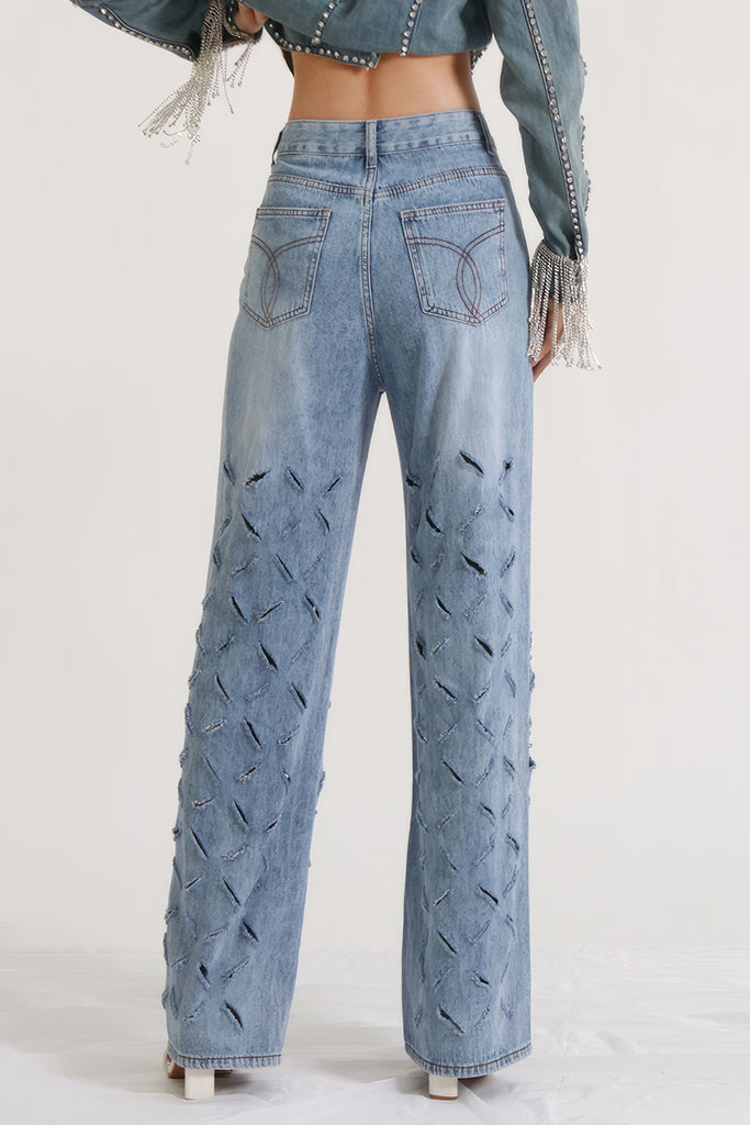 Jeans mit Strasssteinen - Blau