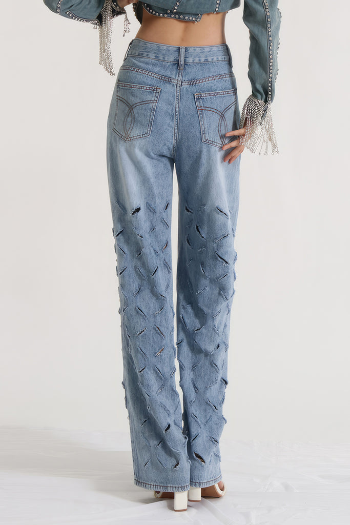 Jeans mit Strasssteinen - Blau