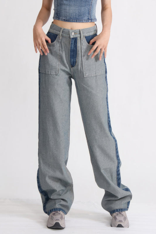 High Waisted Jeans in gewassen denim - Blauw