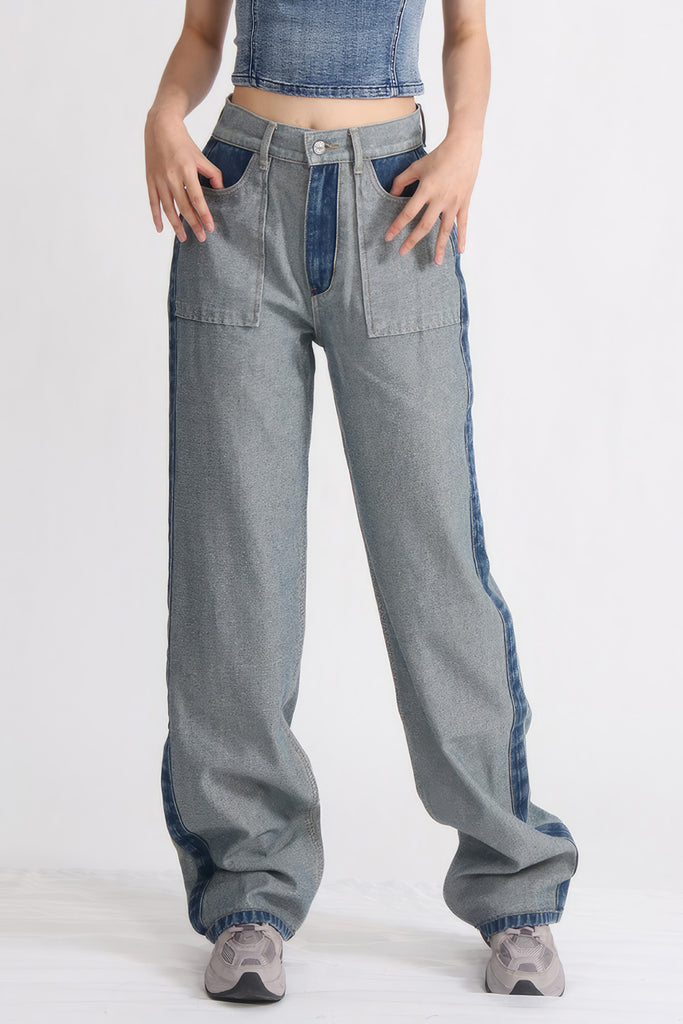 Hochtaillierte Jeans aus gewaschenem Denim - Blau