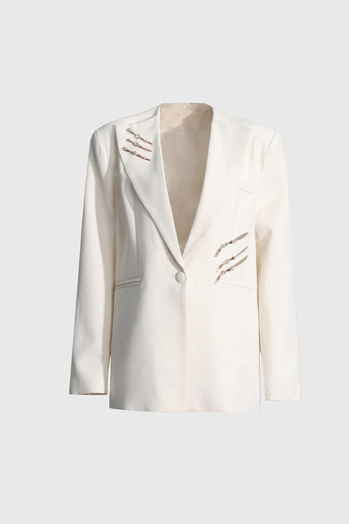 Elegant Blazer with Golden Embellishments - White