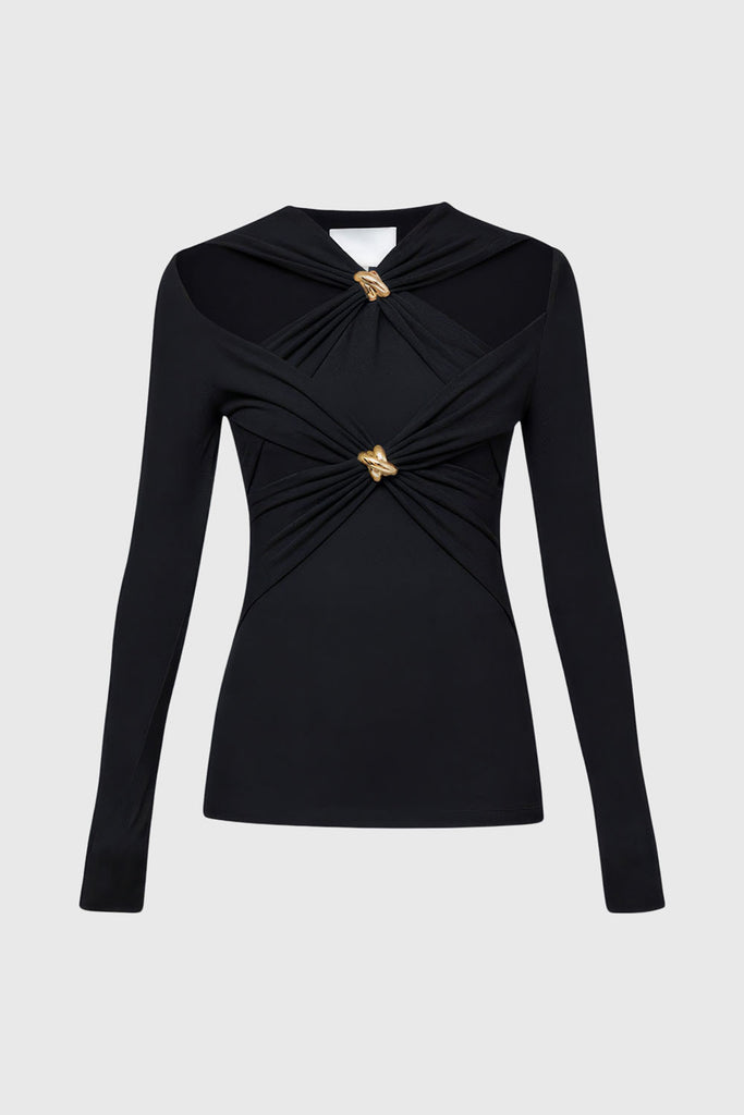 Long Sleeve Top with Gold Details - Black