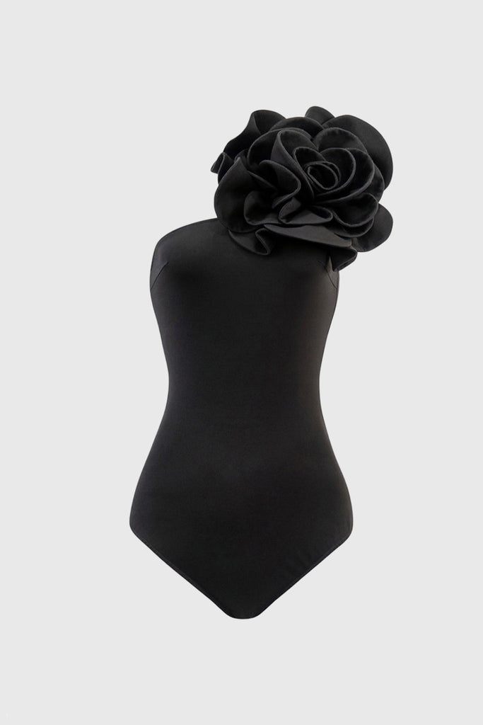 Bodysuit com flor de tamanho grande - Preto