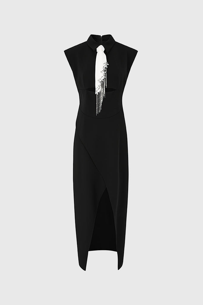 Midi-jurk met strikdetail - Zwart