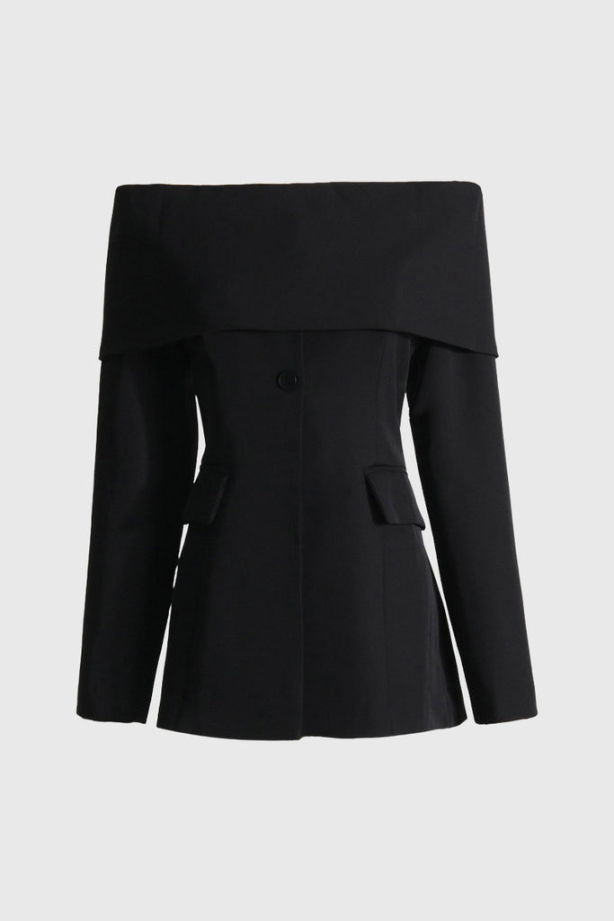 Off Shoulders Blazer with Front Cut - Black