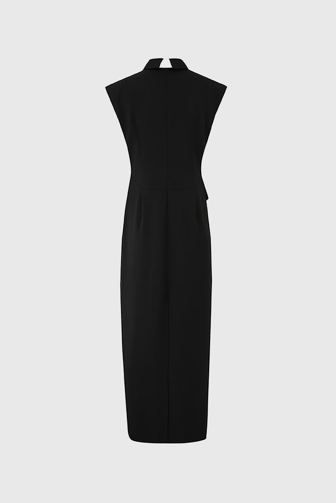 Robe midi avec détail de cravate - Noir