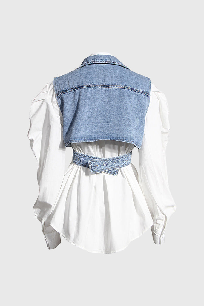 Chemise en denim avec gilet attenant - Blanc