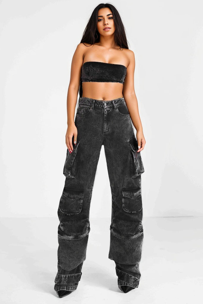 Cargo jeans met lage taille - Zwart