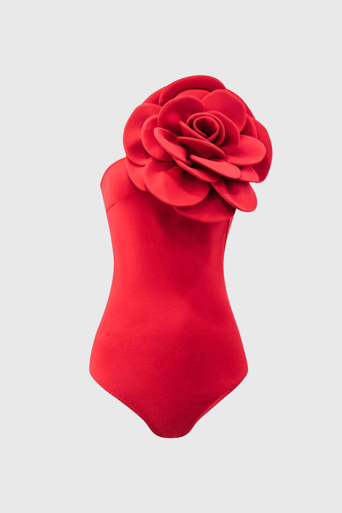 Bodysuit mit überdimensionaler Blume - Rot