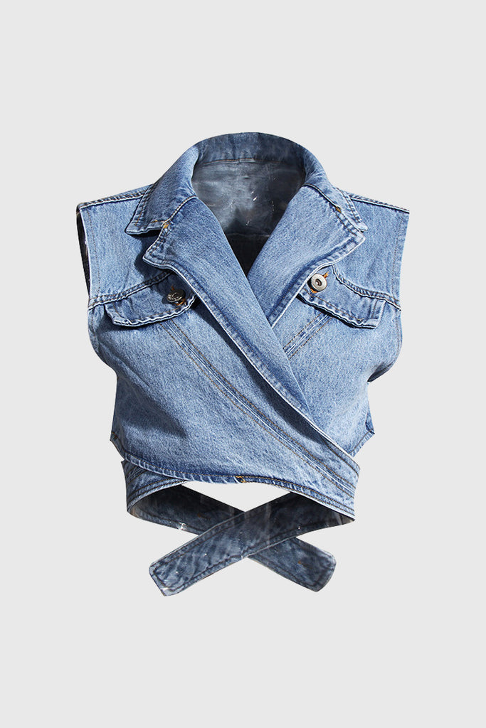 Denim Shirt with Vest Attached - White