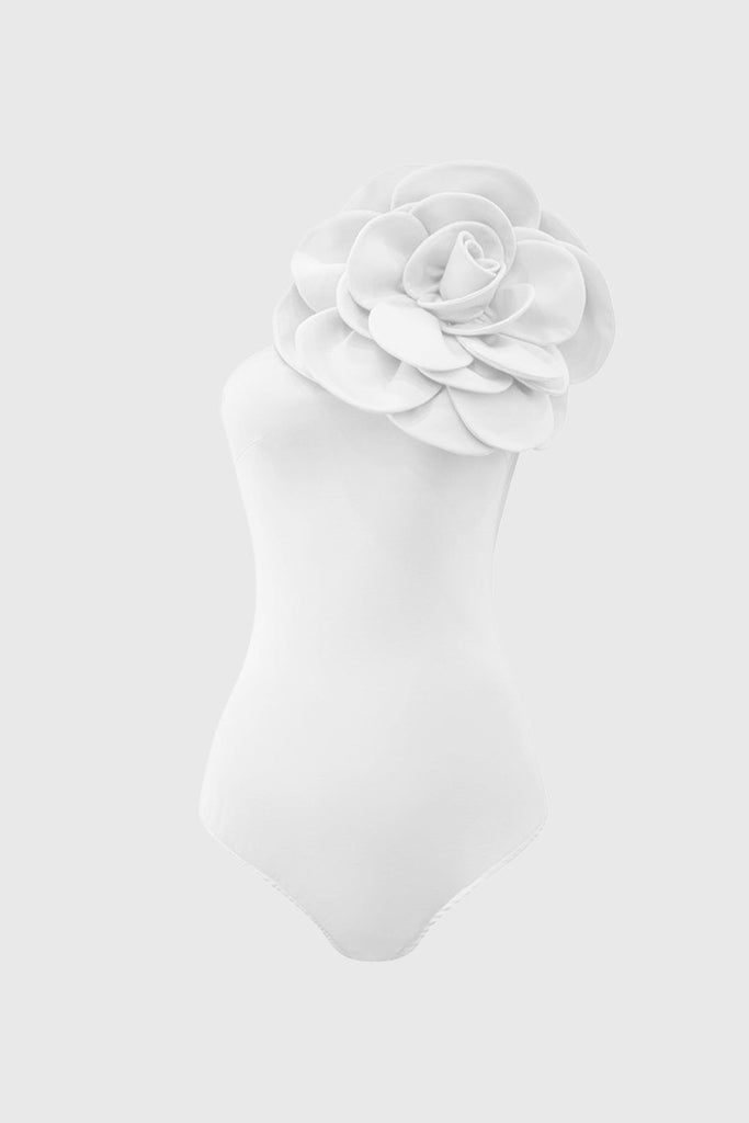 Bodysuit mit überdimensionaler Blume - Weiß