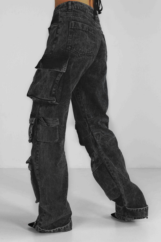 Cargo jeans met lage taille - Zwart