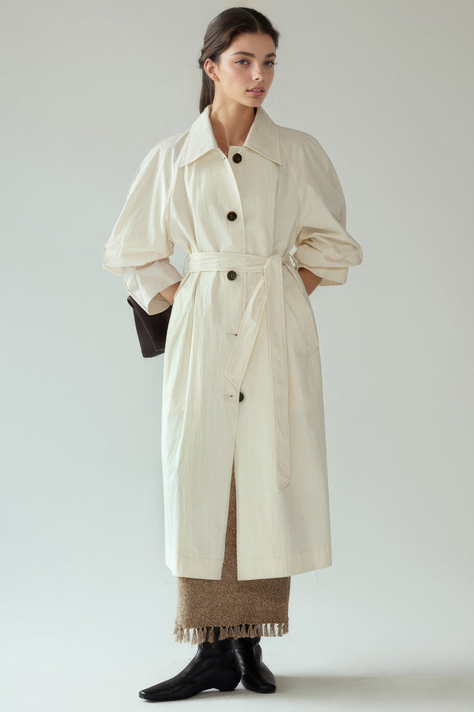 Lång trenchcoat med bälte - ljus beige