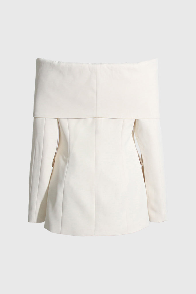 Off Shoulders Blazer with Front Cut - White