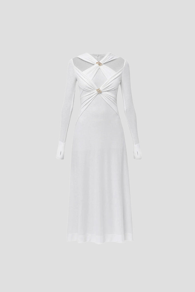 Elegancka sukienka maxi z długim rękawem - biała