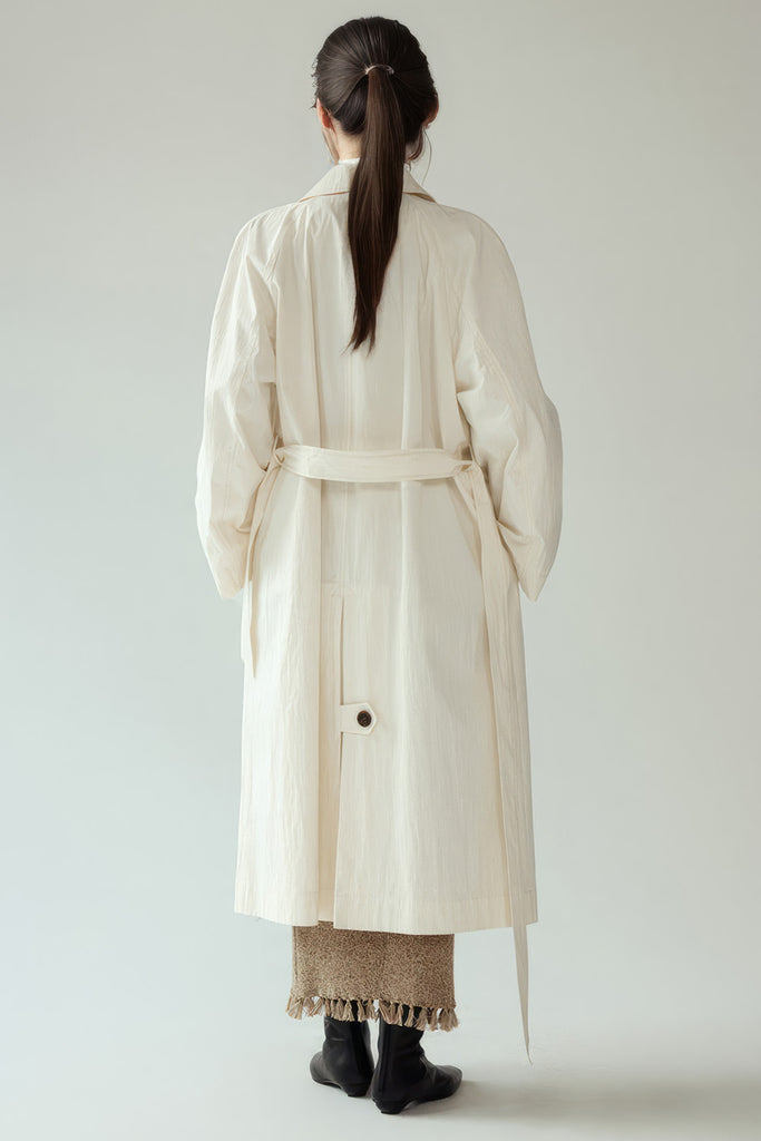 Lange Trenchcoat Met Riem - Licht Beige