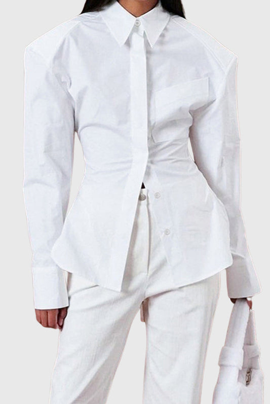 Chemise à épaules surdimensionnées et dos ouvert - Blanc