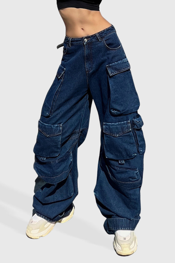 Jeans cargo a vita bassa - Blu