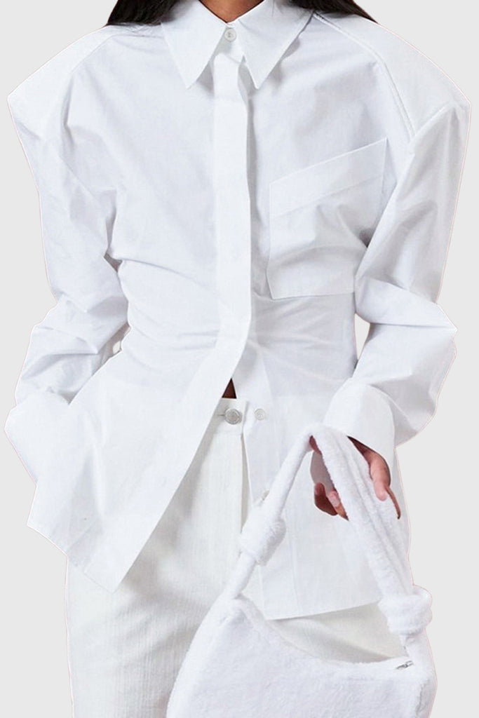 Shirt with Oversized Shoulders and Open Back - White