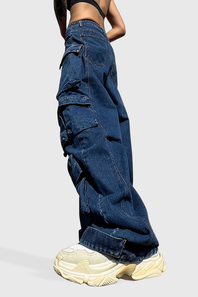 Jeans cargo a vita bassa - Blu