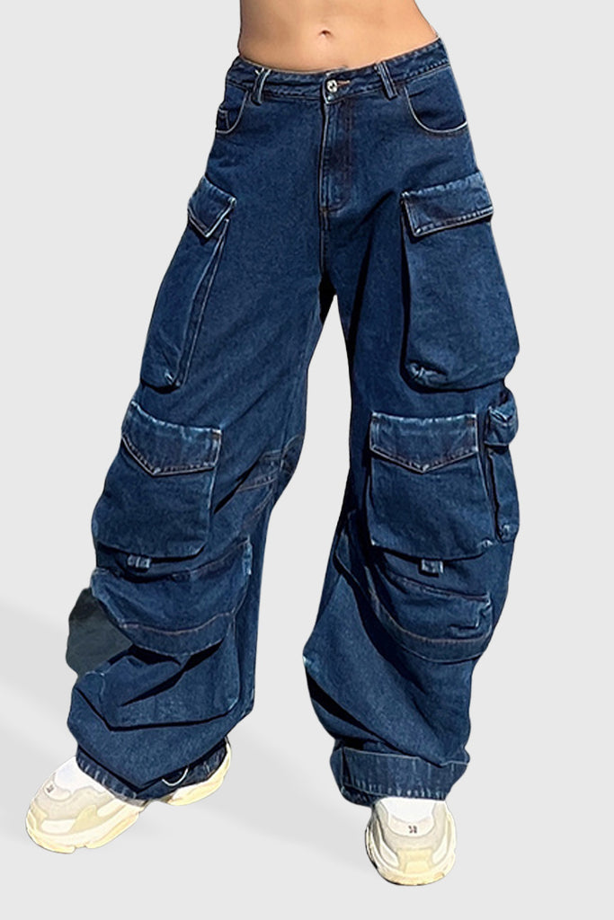 Jeans cargo a vita bassa - Blu