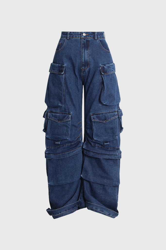 Jeans cargo a vita bassa - Blu