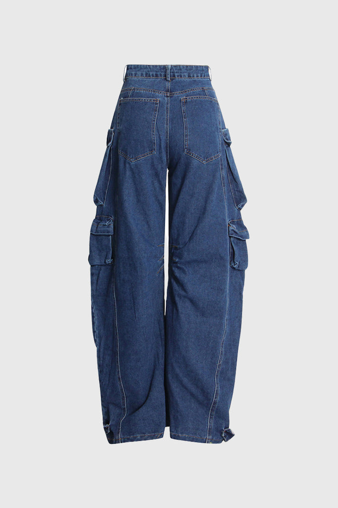 Cargo-Jeans mit niedriger Taille - Blau