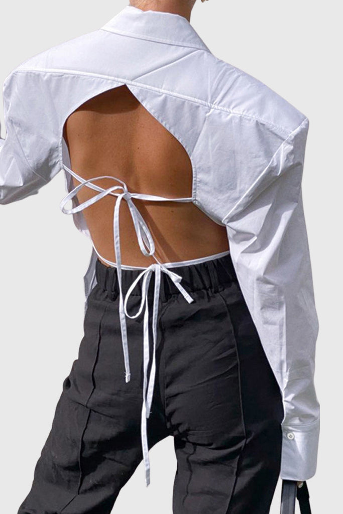 Shirt with Oversized Shoulders and Open Back - White