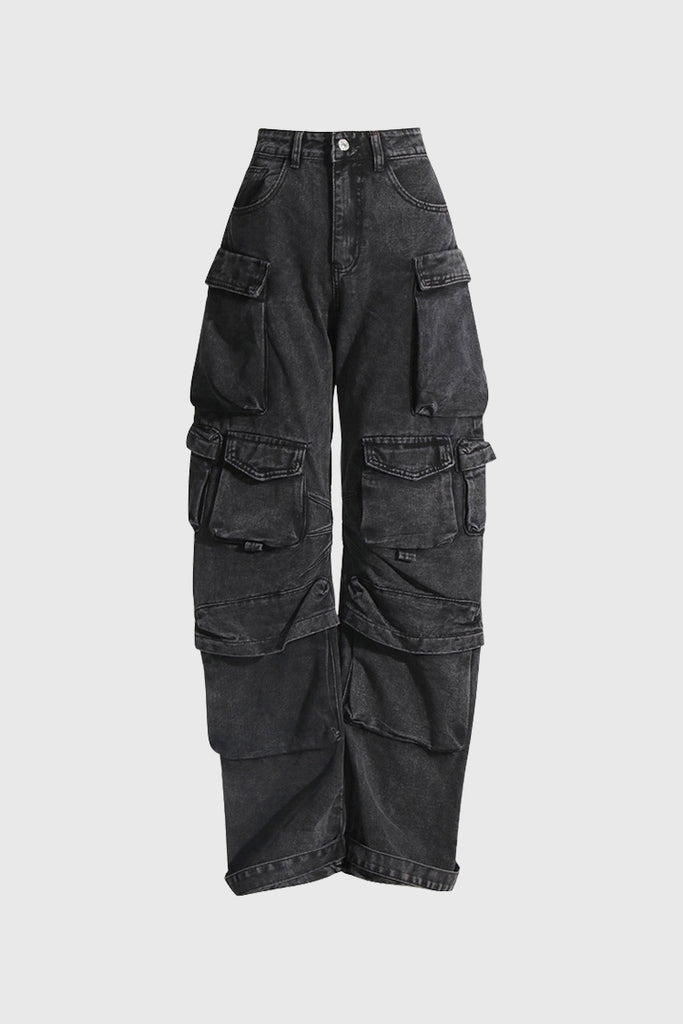 Cargo-jeans med lav talje - sort