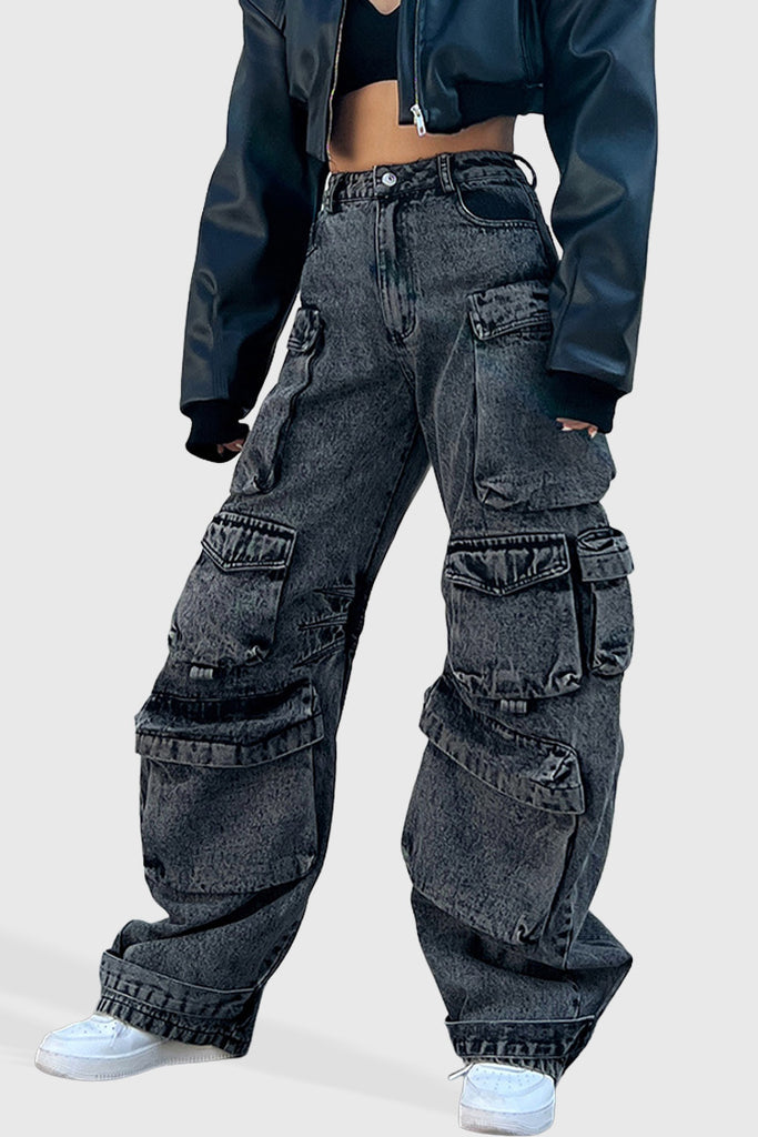 Cargo-Jeans mit Taschen - Grau
