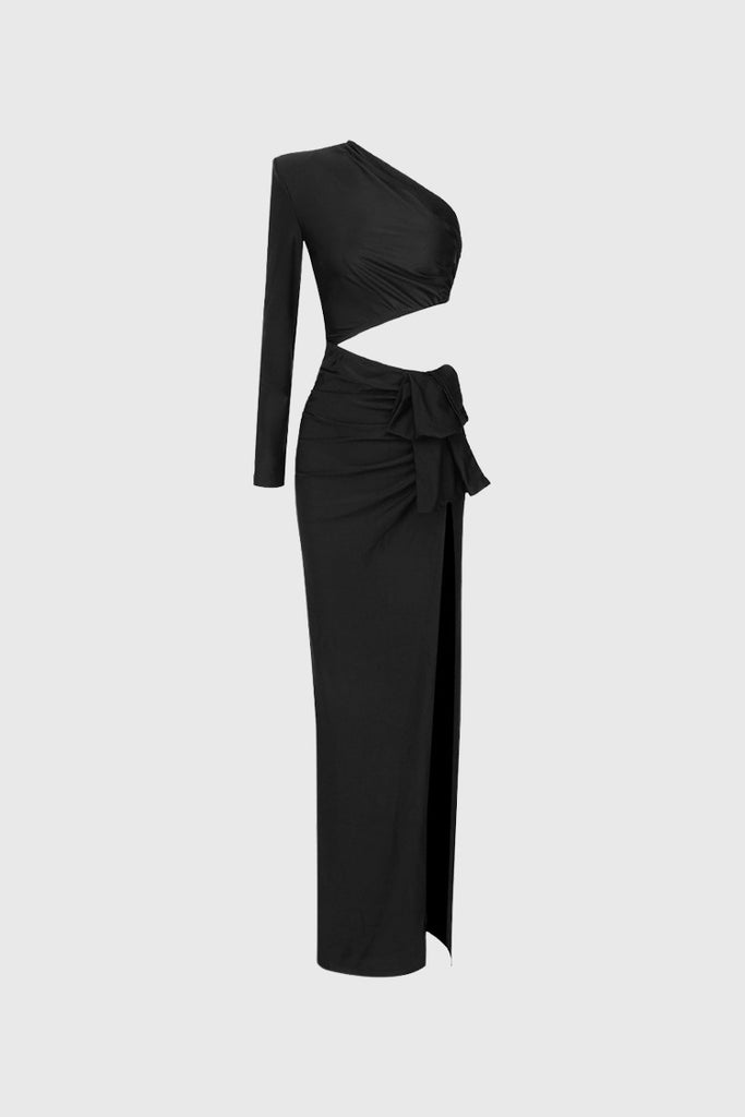 Maxi Dress with Waist Cut - Black