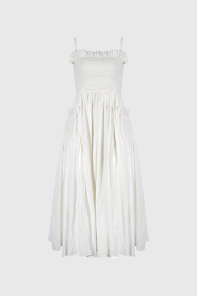 Sukienka maxi z kwadratowym dekoltem - biała