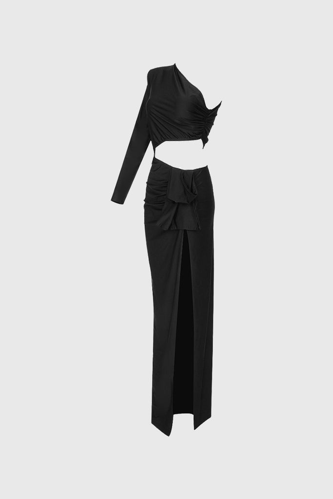 Robe longue avec découpe à la taille - Noir