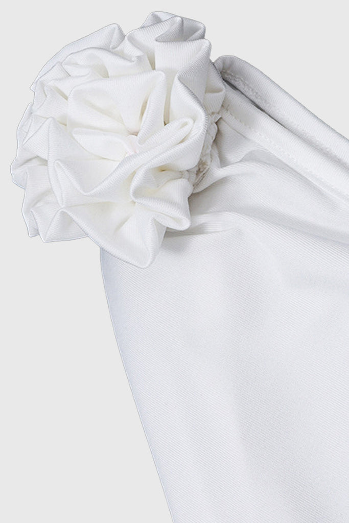 Top off shoulder con fiori - Bianco