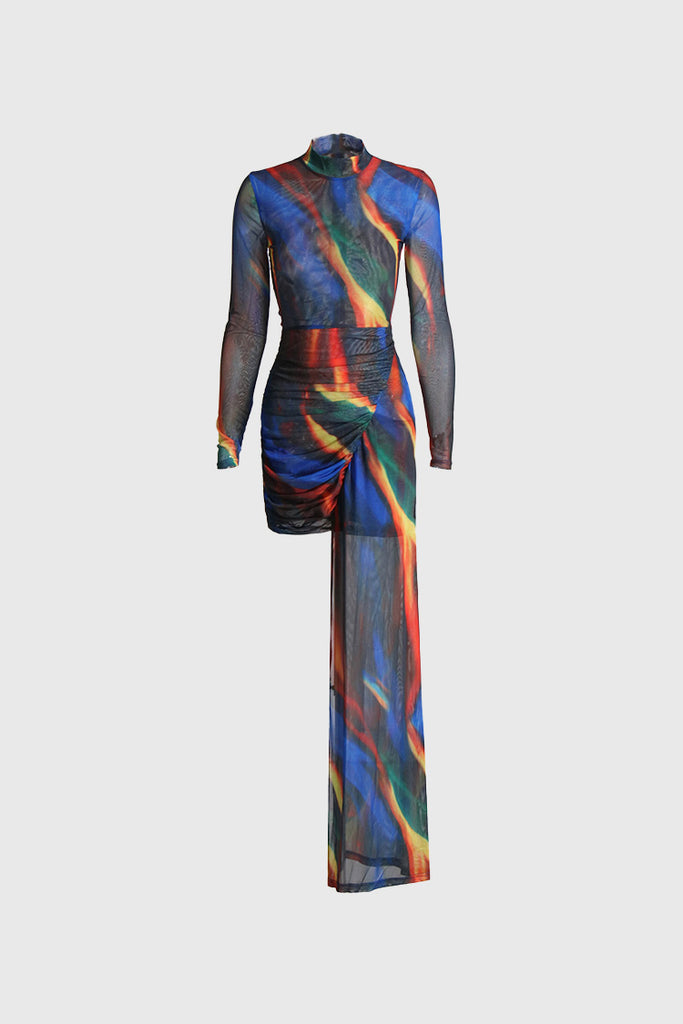 Kleurrijke jurk met detail aan de voorkant - Kleurrijk