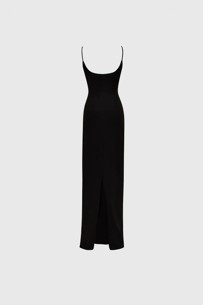 Midi Dress with Flower Bra Detail - Black