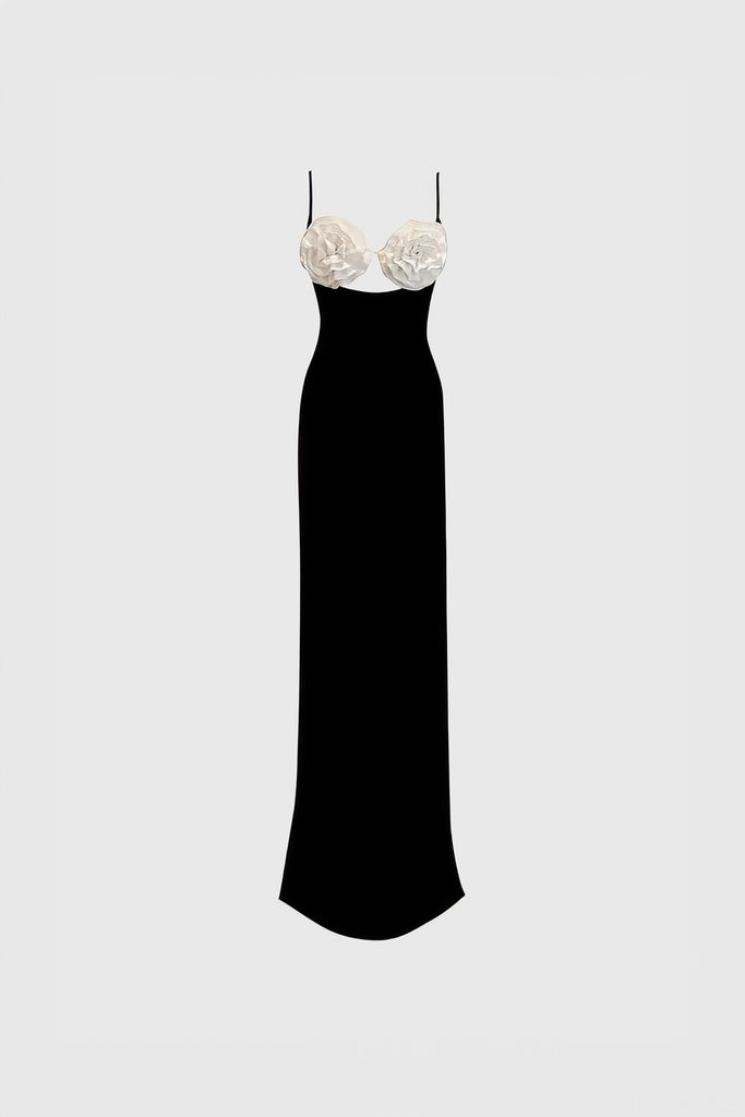 Midi-jurk met bloemetjesbeha - Zwart