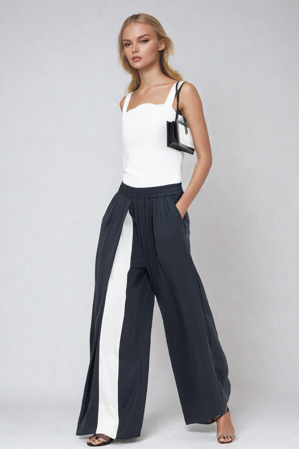 Wide-Leg Trousers with Contrast Panels