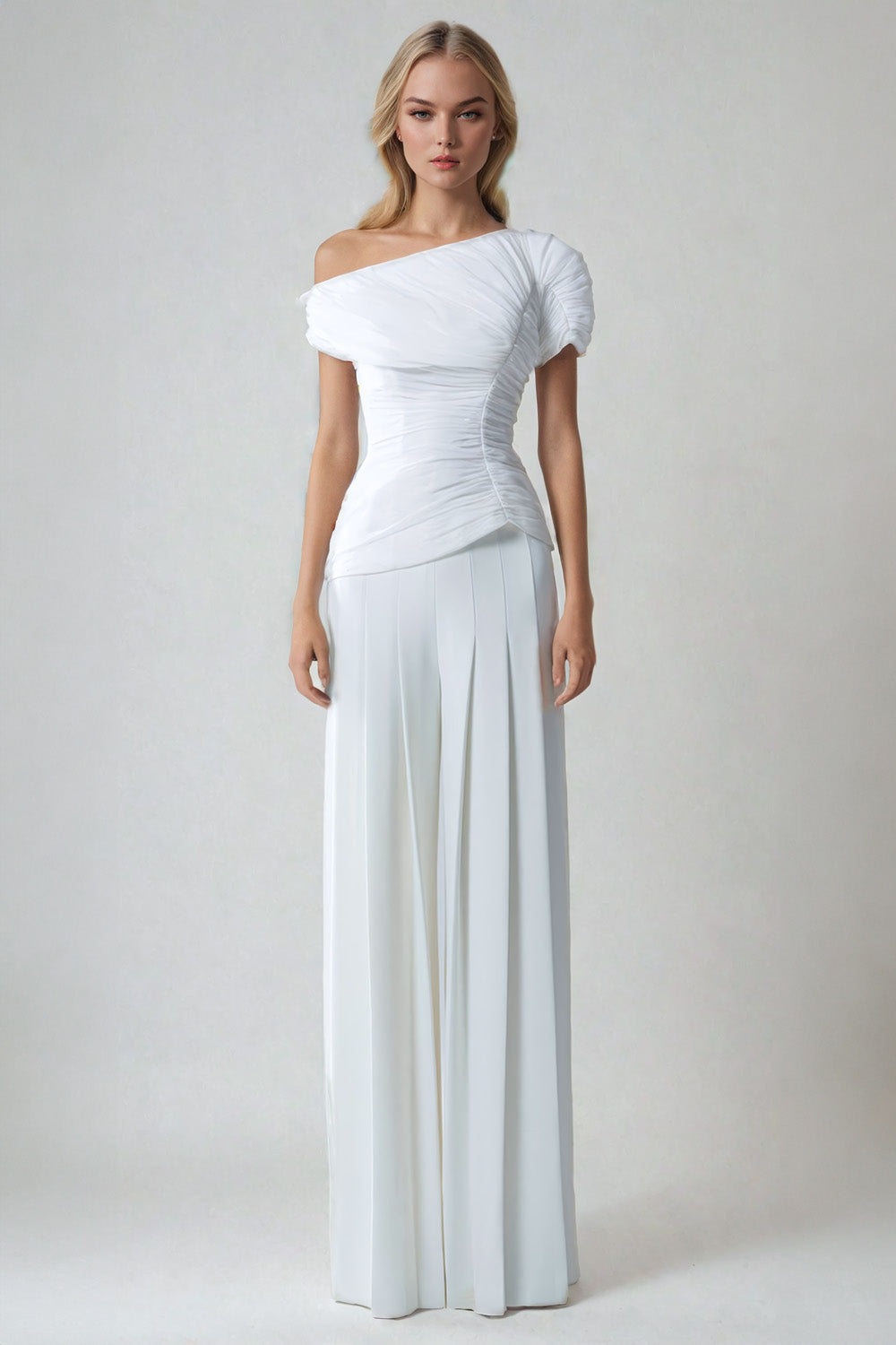 Two-Piece Set with Off-Shoulder Top and Wide-Leg Trousers