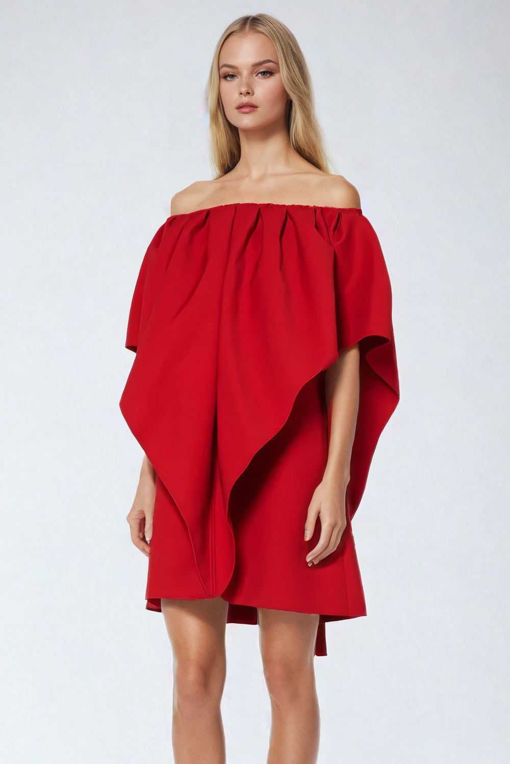 Off-Shoulder Mini Dress with Draped Overlay